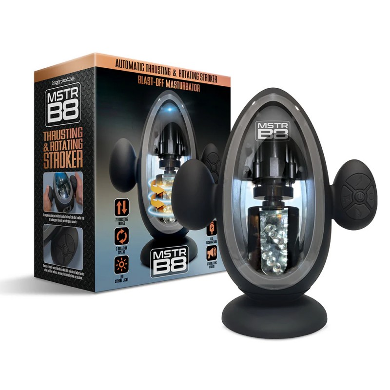 MSTR B8 Blast Off Thrusting & Rotating Vibrating Male Stroker with LED Lights & Suction Cup