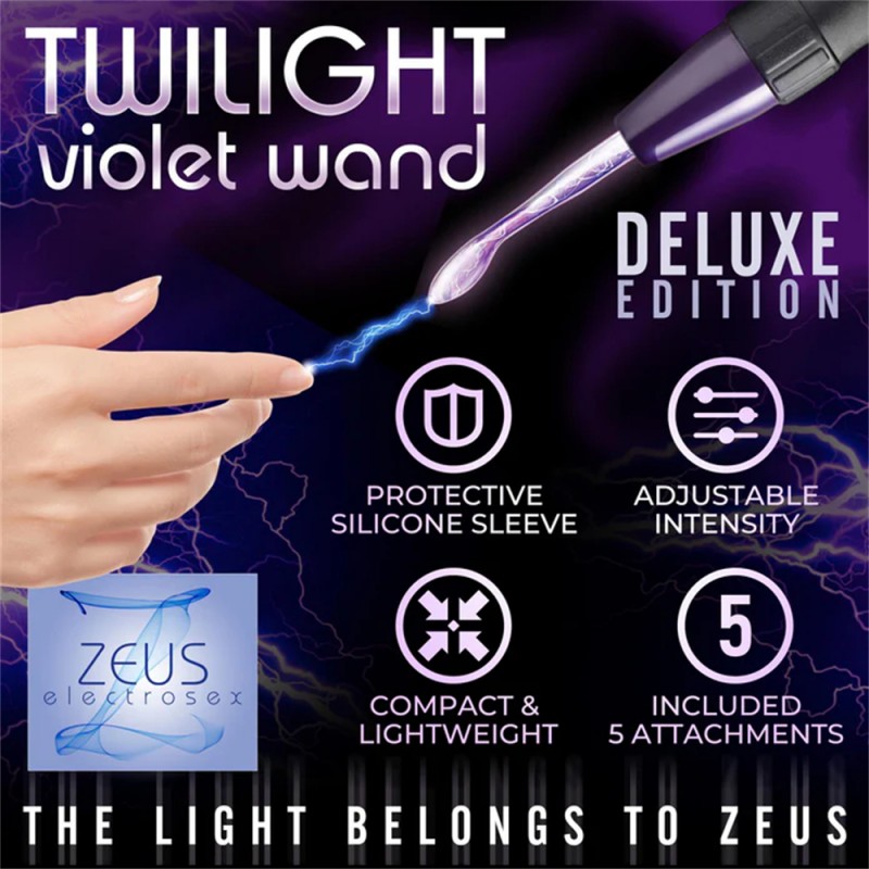 Zeus Deluxe Edition Twilight E-Stim Wand Vibrator Kit with 5 Glow Glass Attachments2