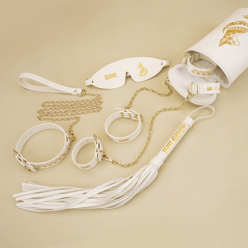 7PCS Leather BDSM Kit with Handcuffs Ankle Cuffs Collar Whip