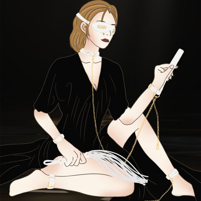 7PCS Leather BDSM Kit with Handcuffs Ankle Cuffs Collar Whip