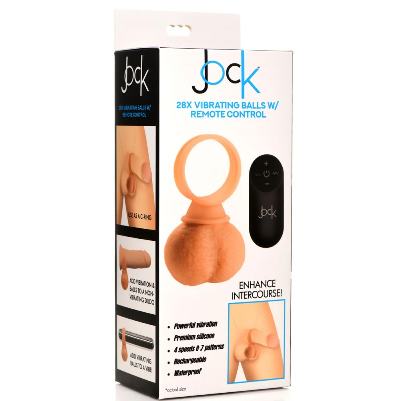 Jock 28X Vibrating Realistic Balls Penis Ring Silicone Cock Ring with Remote