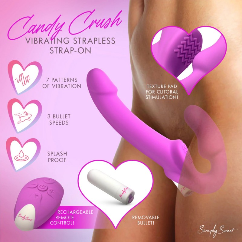 xr brands candy crush purple g-spot vibrating strapless stimulator with remote control with 4 speeds 7 patterns
