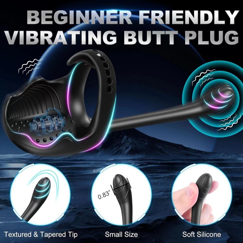 vibrating butt plug double-head adjustable penis ring with remote for men