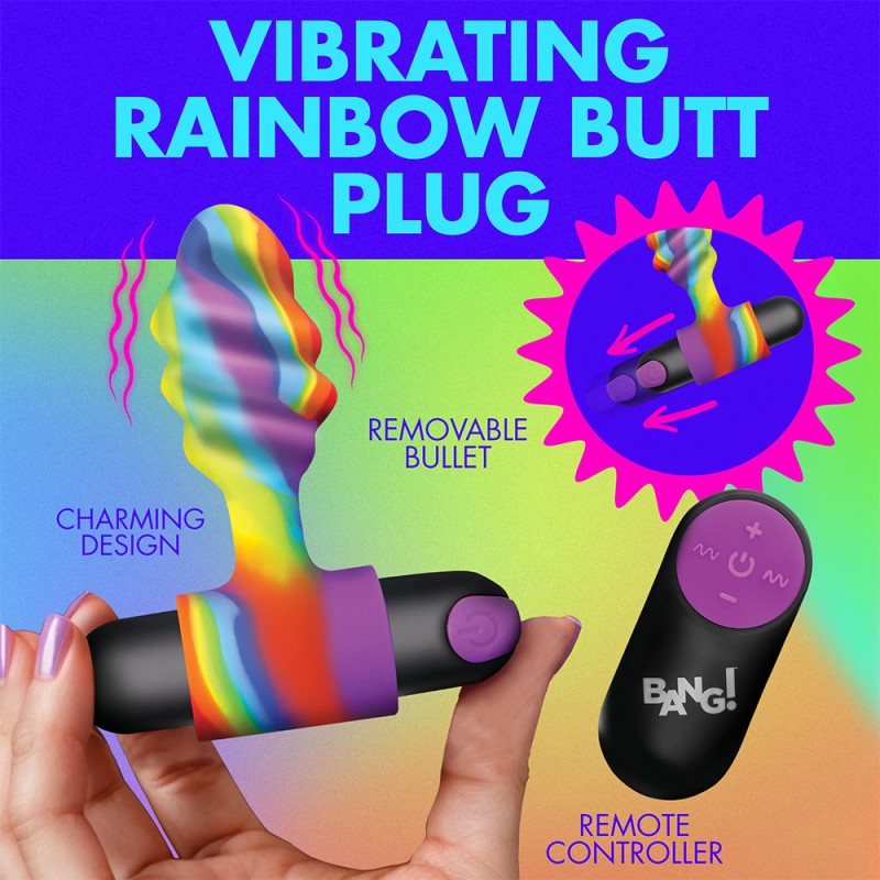 bang vibrating rainbow butt plug silicone anal plug vibrator with remote control for men