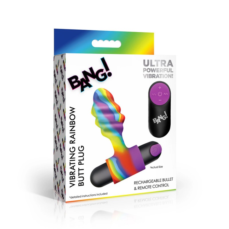 bang vibrating rainbow butt plug silicone anal plug vibrator with remote control