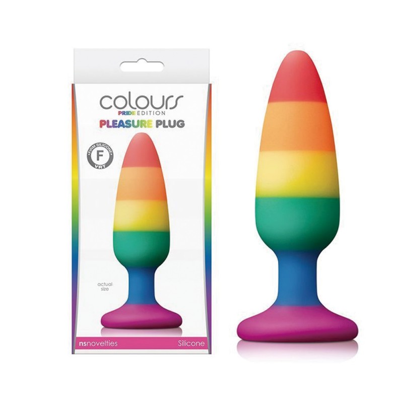 ns novelties colours pride edition pleasure rainbow anal plug satin smooth platinum silicone