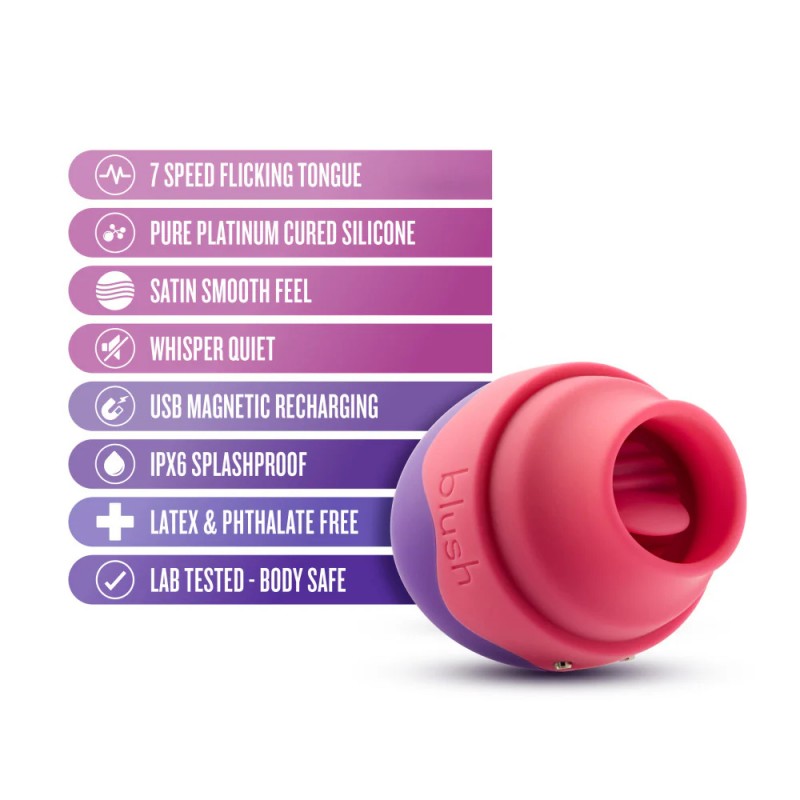 blush aria flutter tongue flicking silicone rechargeable clitoral stimulator 7 speeds