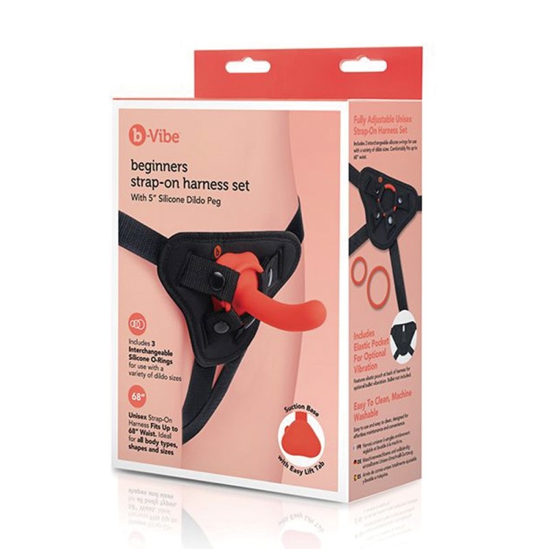 b-vibe beginner strap-on harness set with 5 silicone dildo pegging with exquisite package