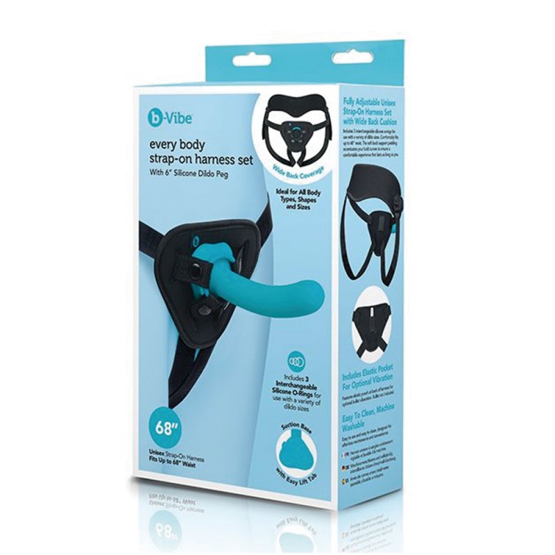 b-vibe every body strap-on harness set with 6 in silicone dildo pegging with exquisite package