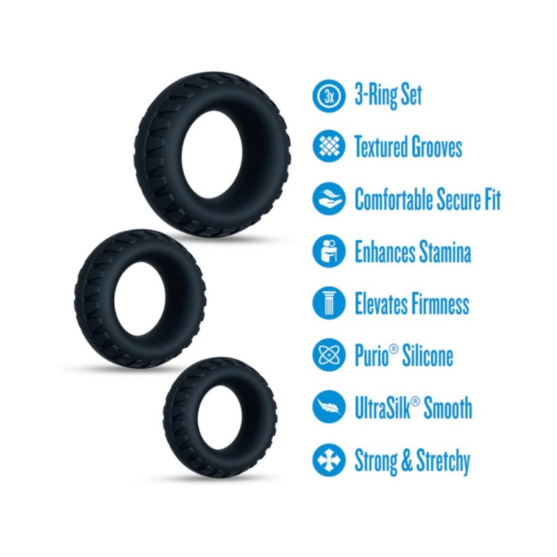 blush performance plus drift 3pcs black cock rings safe material