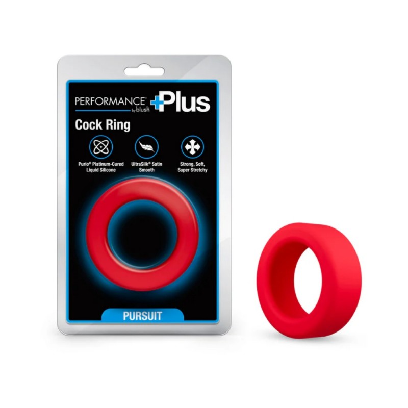 blush performance plus pursuit silicone red soft penis ring easy clean
