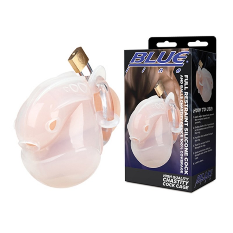 blue line full restraint silicone cock & balls chastity device fast shipping