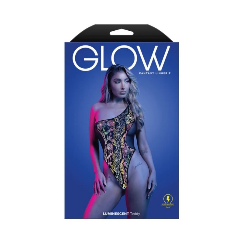 fantasy lingerie glow luminescent floral print one-shoulder teddy lingerie easy clean