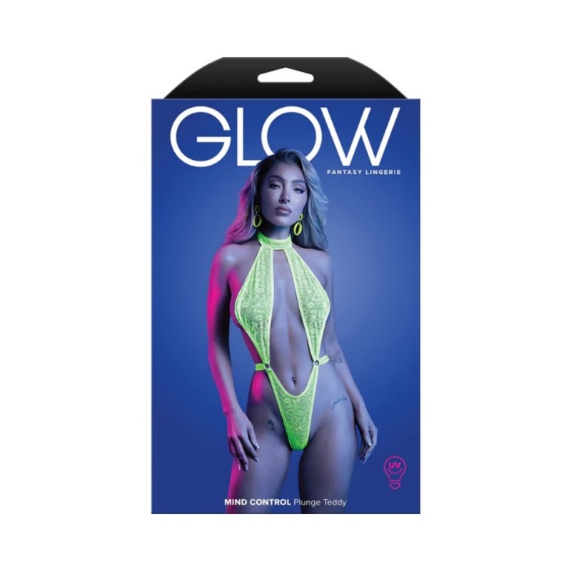 fantasy lingerie glow mind control uv reactive lace halter plunge teddy easy clean