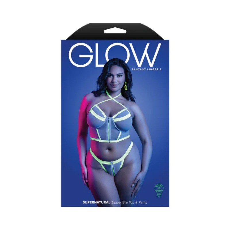 fantasy lingerie glow supernatural glow-in-the-dark zipper top&panty safe material