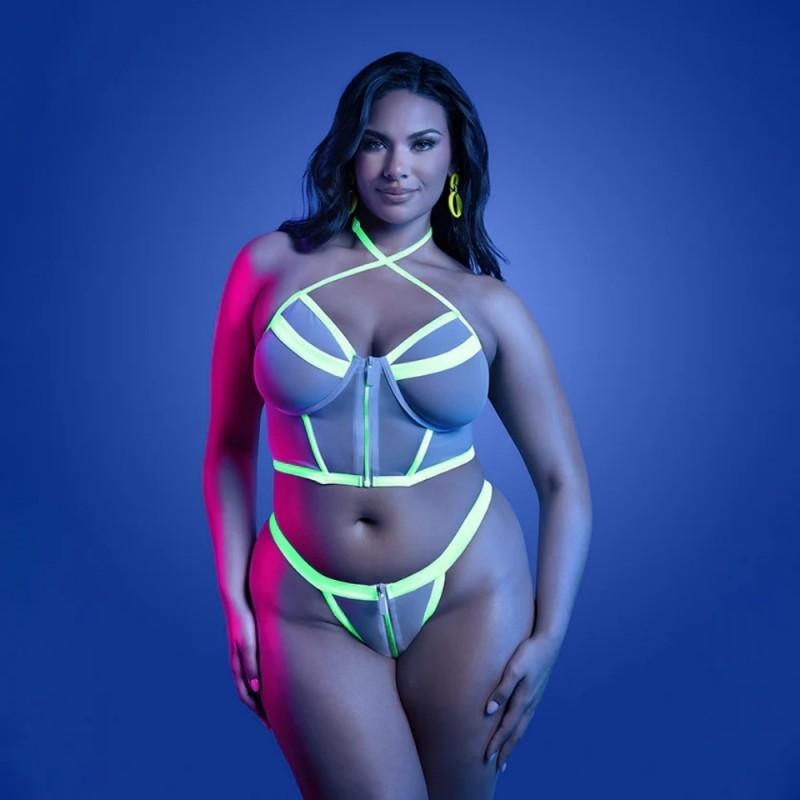 fantasy lingerie glow supernatural glow-in-the-dark zipper top&panty easy clean