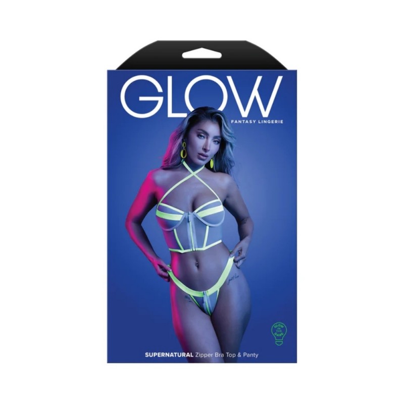 fantasy lingerie glow supernatural glow-in-the-dark zipper top&panty great quality