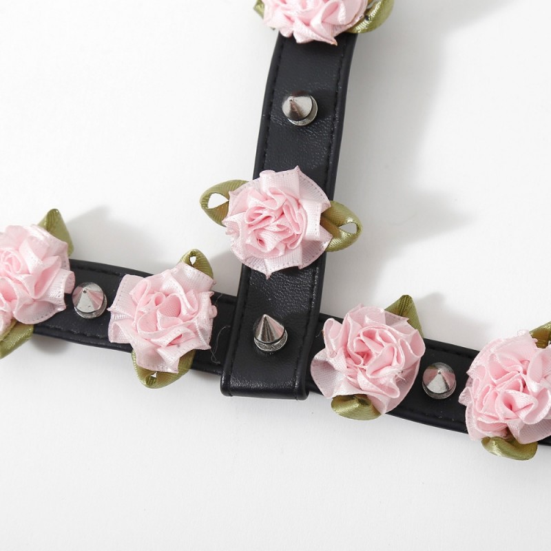 venusfun bdsm leather corset with rose motif and spiked choker safe material