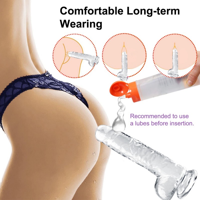 clear soft realistic dildo with suction cups and balls safe material