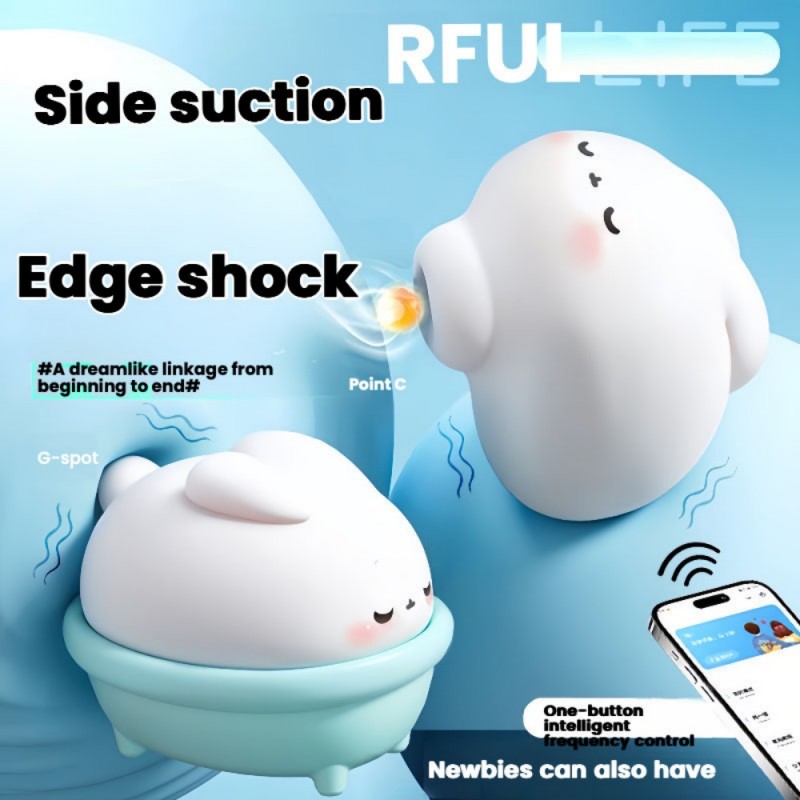 cute rabbit suction vibe on tub base safe material