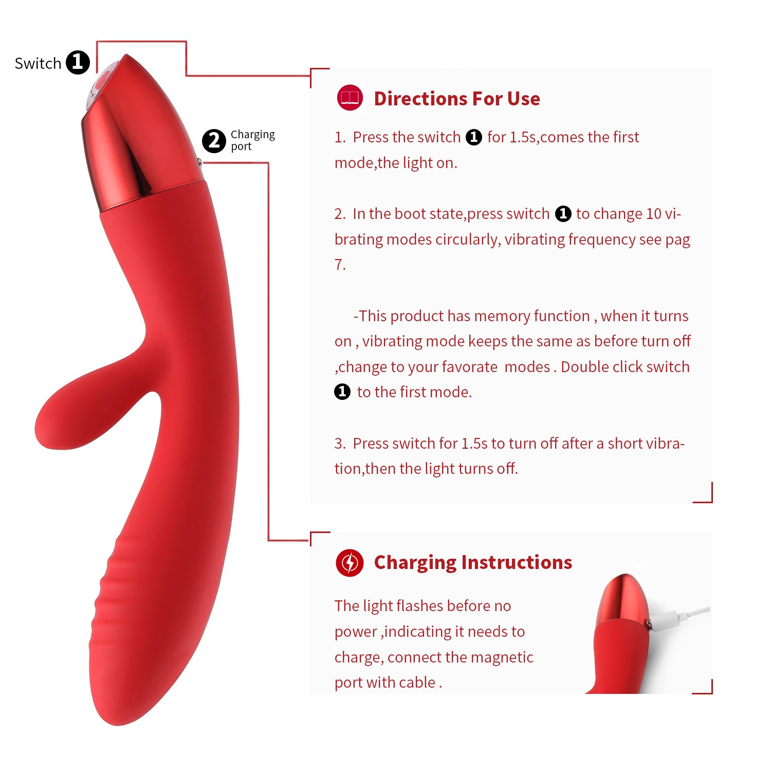 Luxeluv V3 Vibrator Massager Use and Charging Instructions