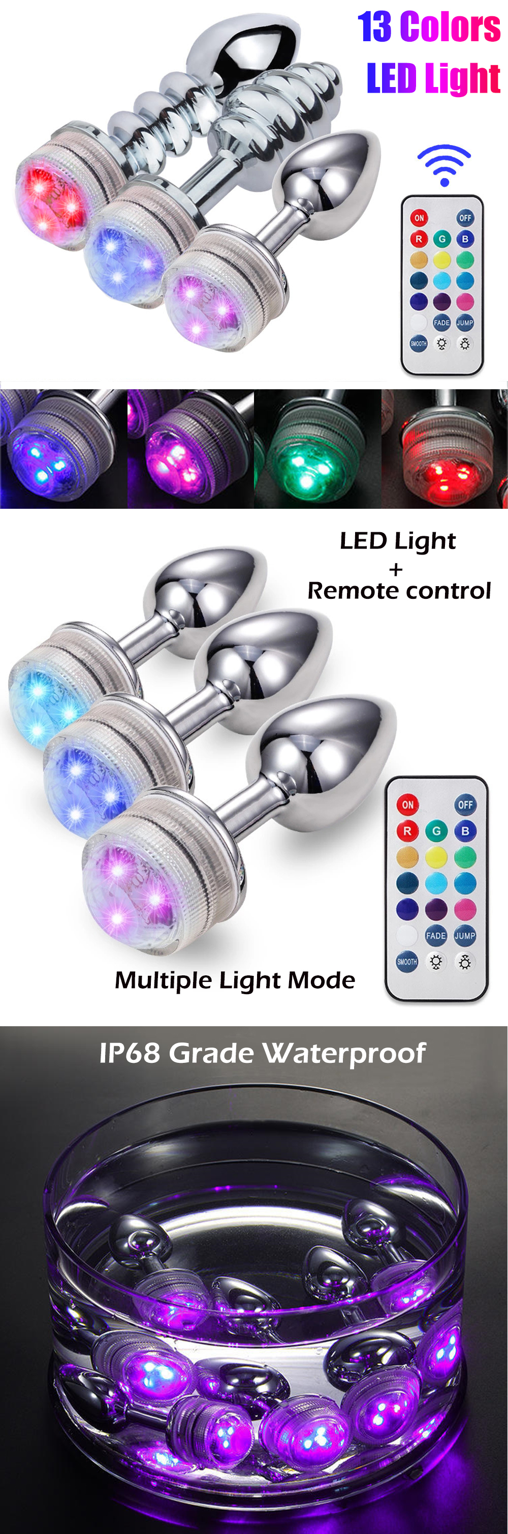 Led Butt Plug Light Up Metal Led Anal Plug Remote Control