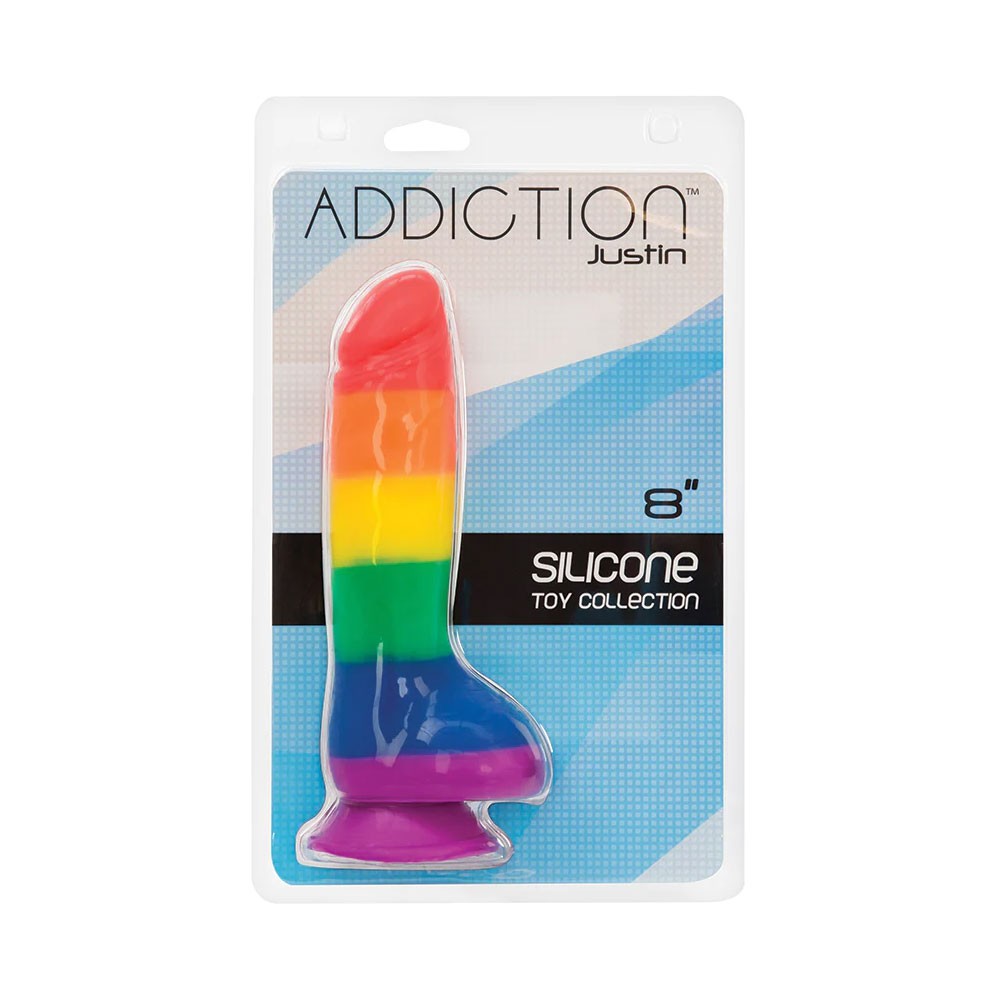Addiction Justin Silicone Rainbow Pride 8 Inch Dildo