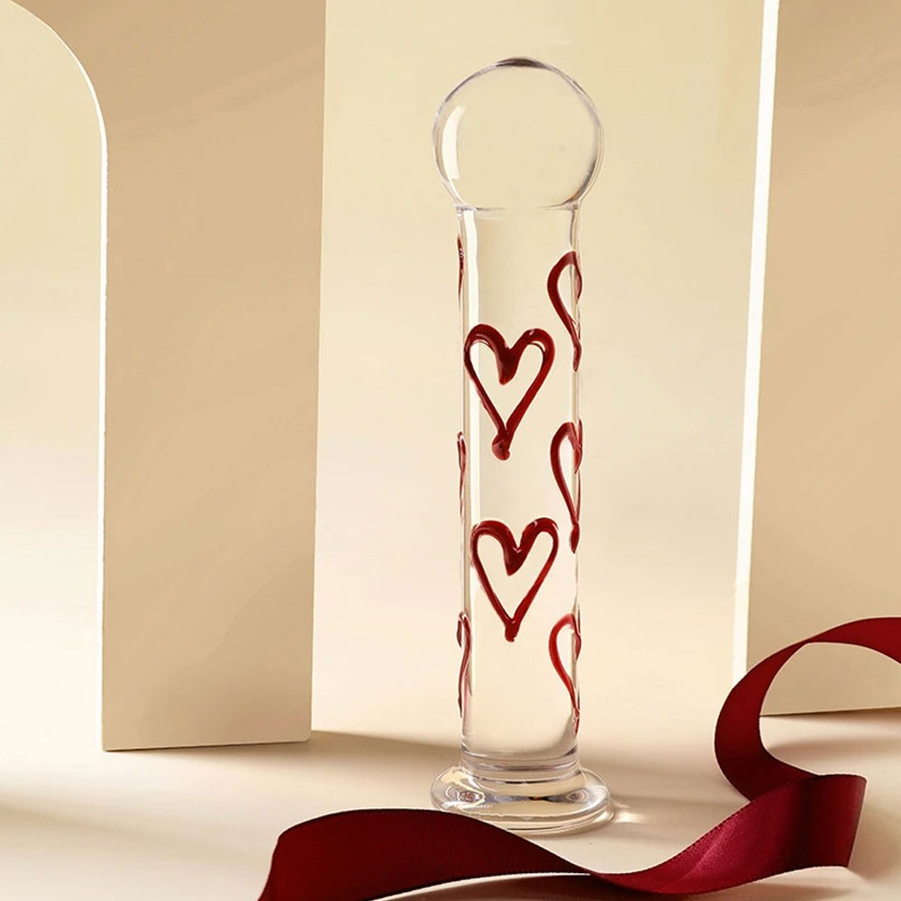 Red Heart G-Spot Stimulate Glass Dildo