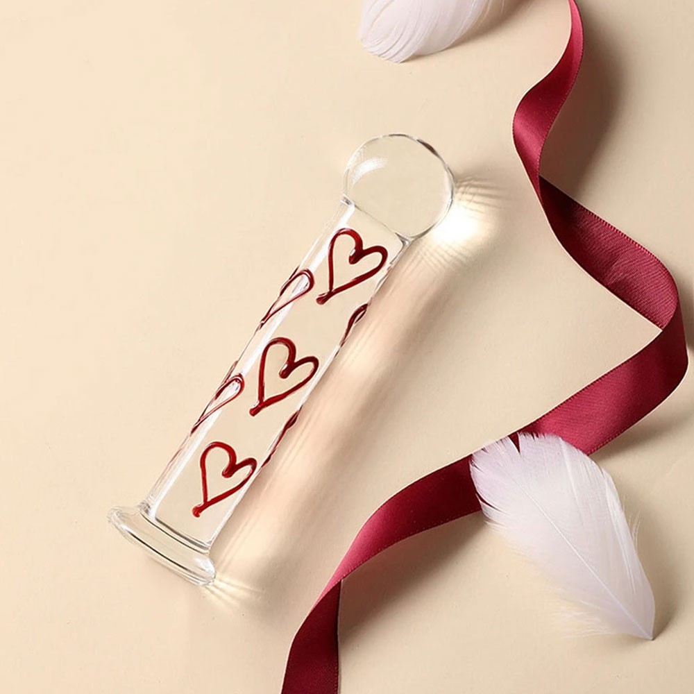 Red Heart G-Spot Stimulate Glass Dildo