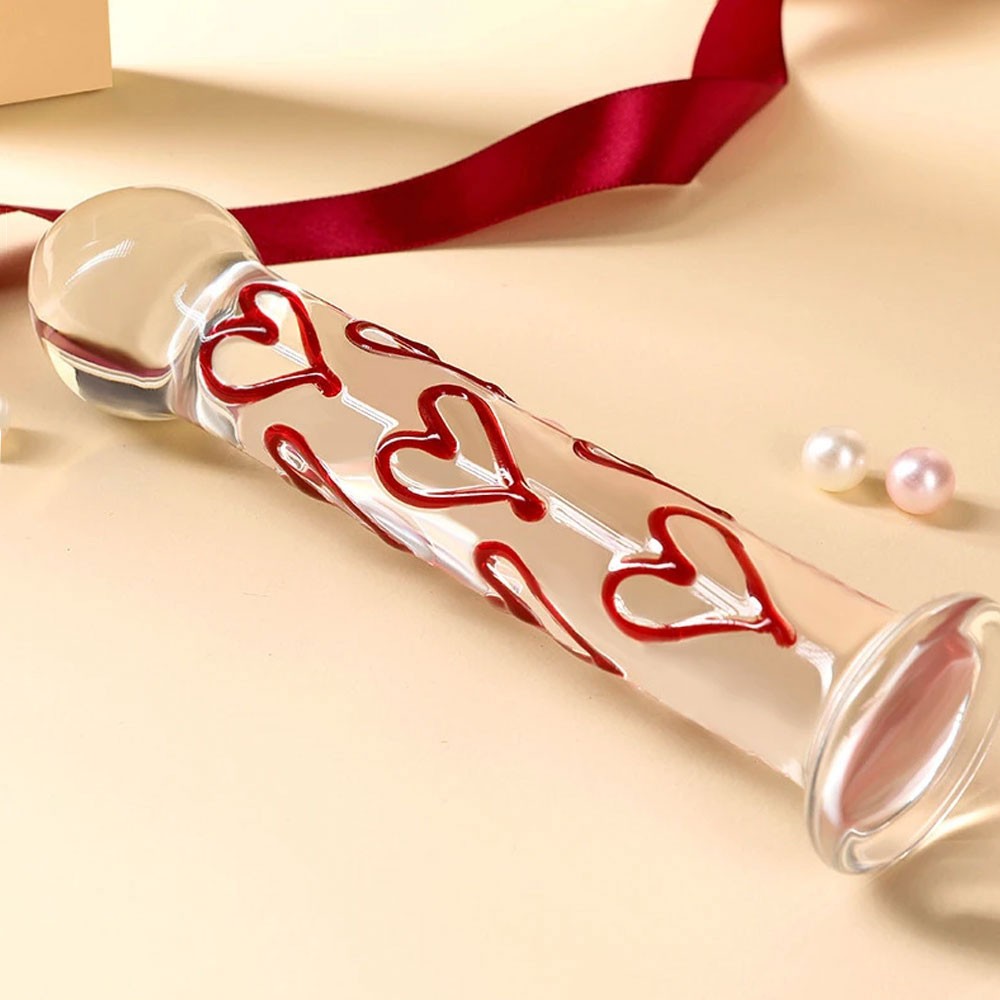 Red Heart G-Spot Stimulate Glass Dildo