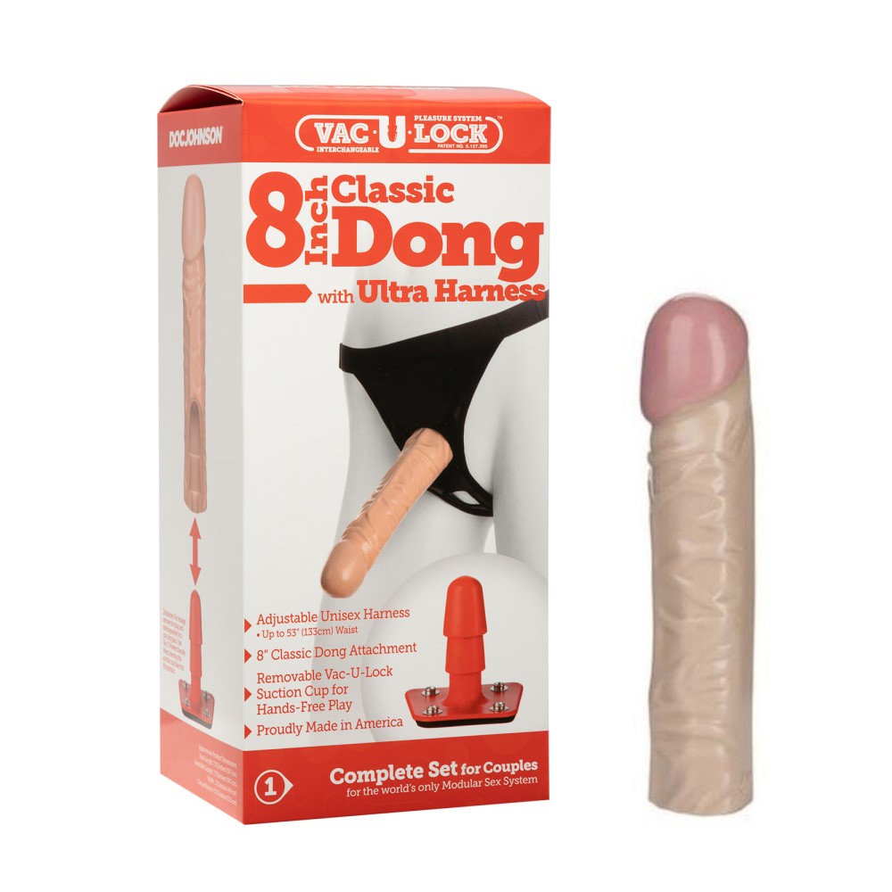 Doc Johnson Vac-U-Lock 8 Inch Classic Dong Strap-on Dildo with Ultra Harness 3