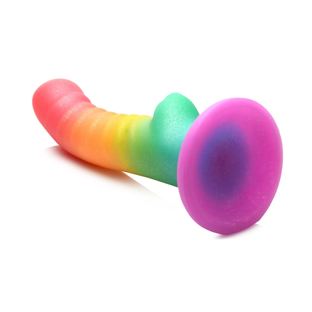 Adam & Eve Simply Sweet Ribbed Silicone Rainbow Dildo 4