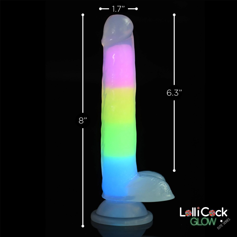  curve toys glow in the dark rainbow 7 in silicone dildo with balls s