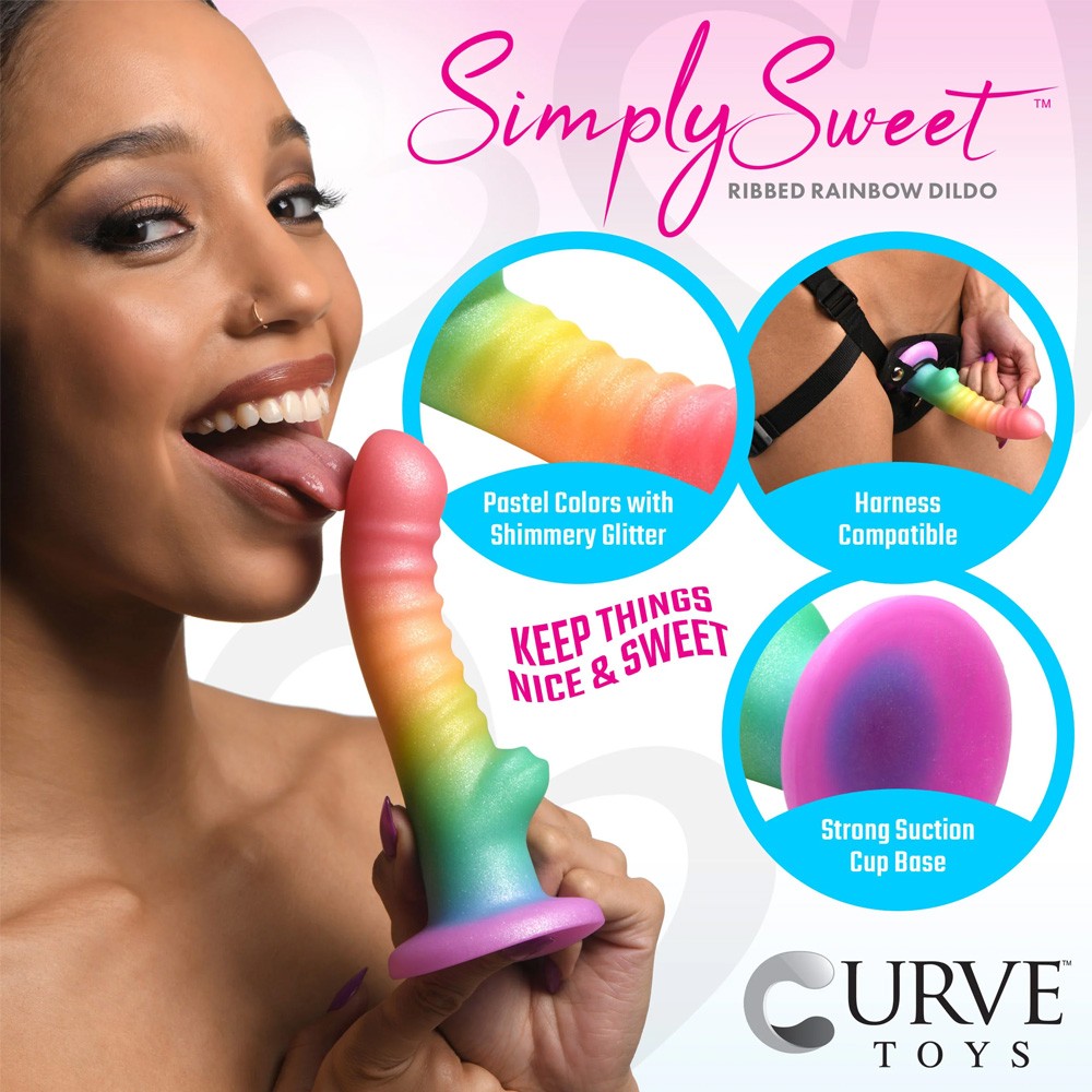 Adam & Eve Simply Sweet Ribbed Silicone Rainbow Dildo 2