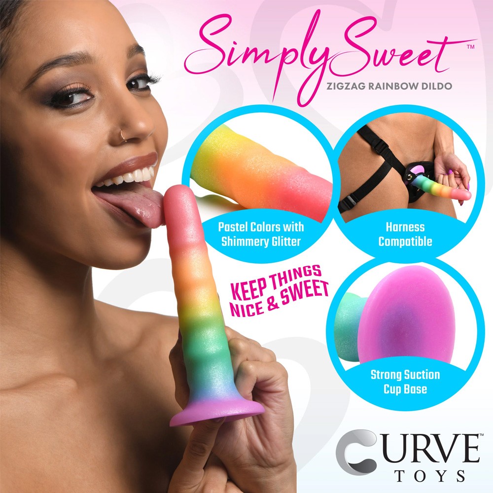 Curve Toys Simply Sweet Zigzag Strap On Rainbow Dildo 2