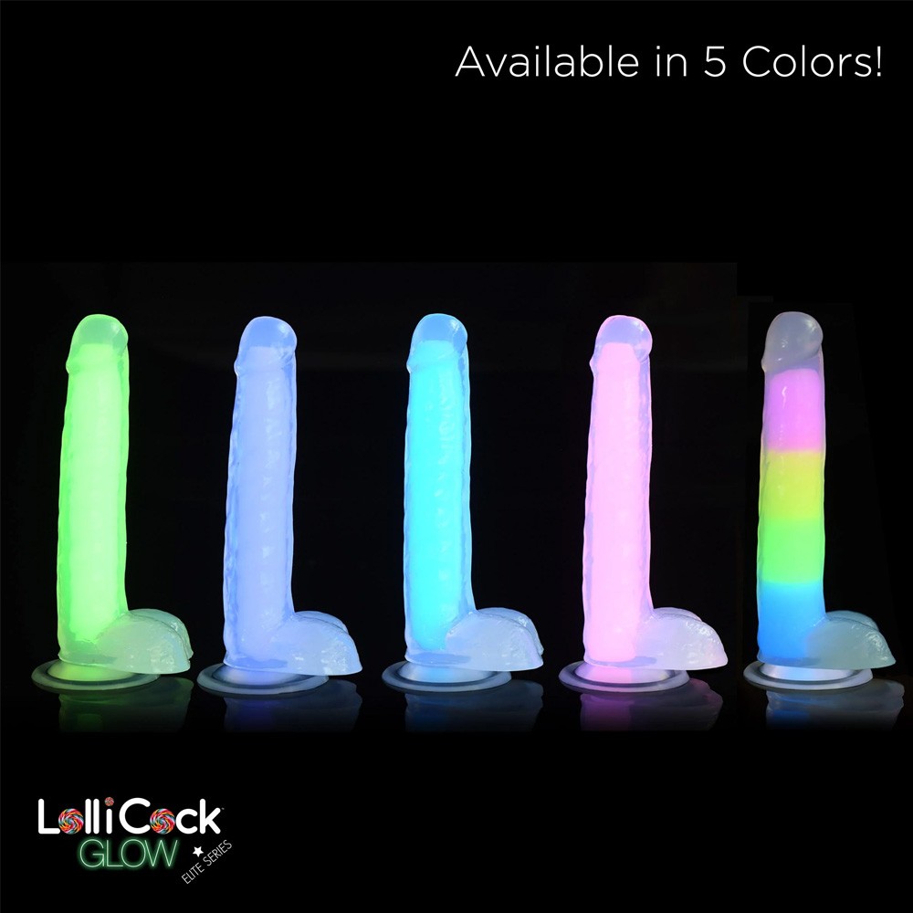  curve toys glow in the dark rainbow 7 in silicone dildo with balls