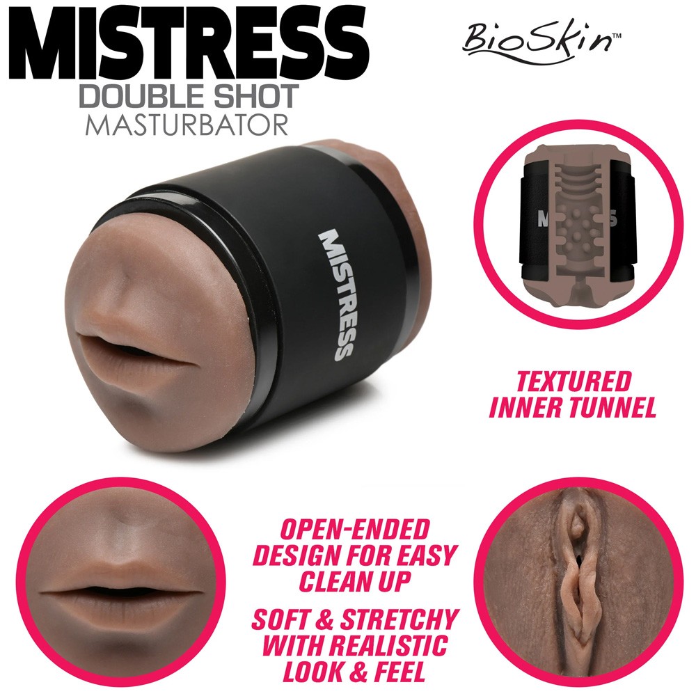 Curve Toys Double Shot Mouth & Pussy Stroker Dark