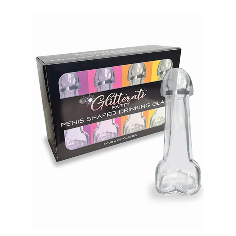 Glitterati Penis Dildo Shaped Drinking Glass Set of 4