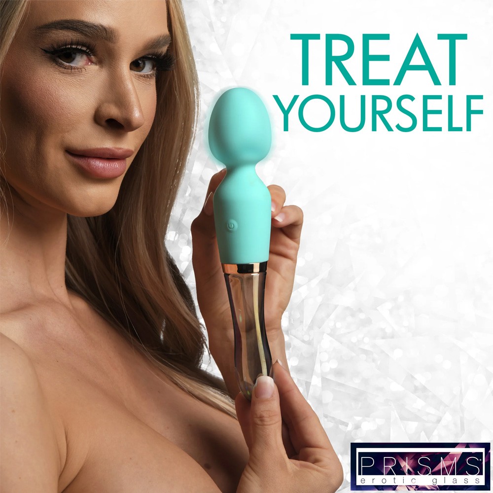 Vibra-Glass 10X Turquoise Dual Ended Silicone/Glass Wand Vibrator