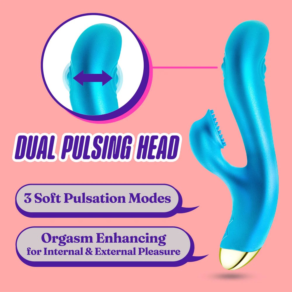 8 Inch Textured Dual Pulsing Clitoral Vibrator in Blue sss