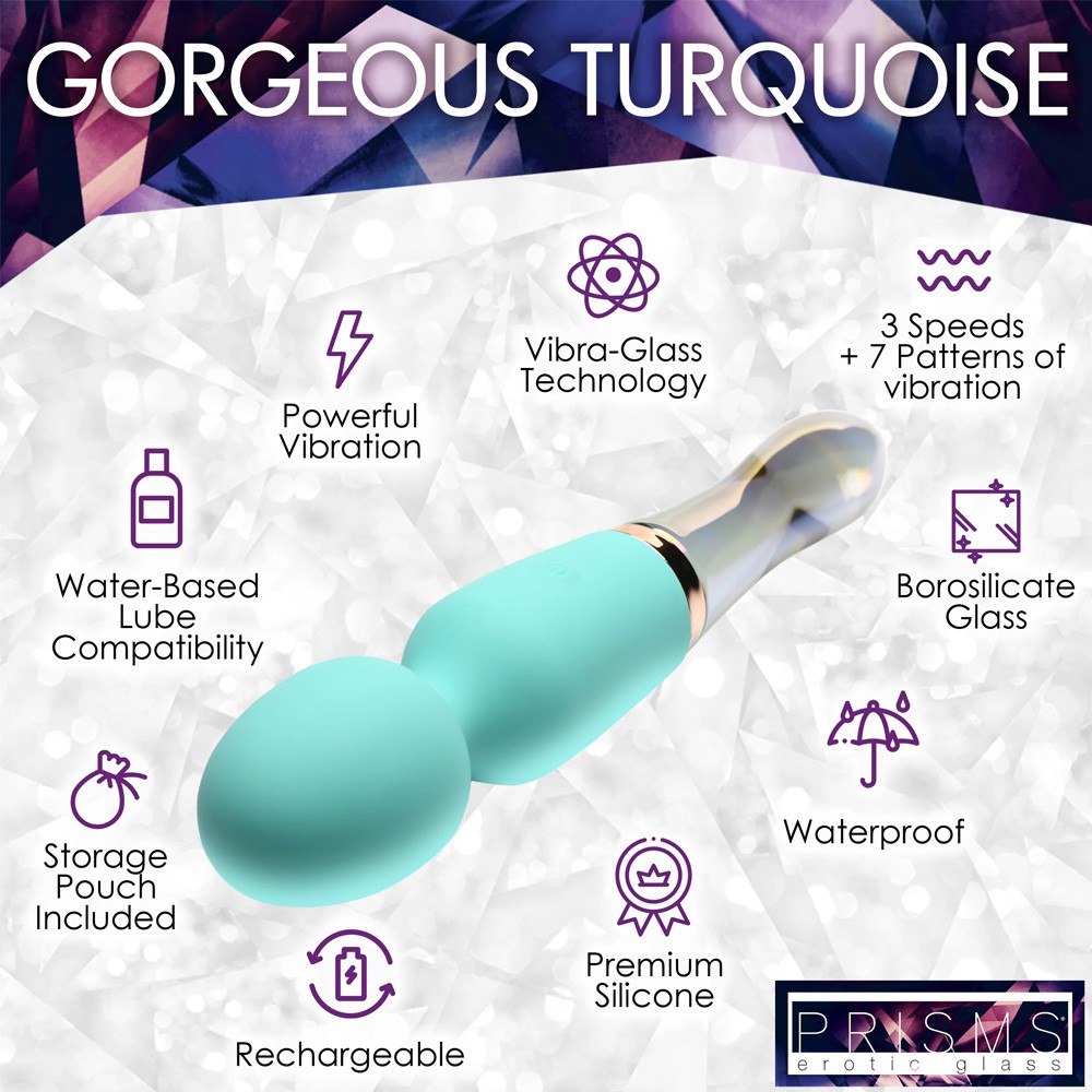 Vibra-Glass 10X Turquoise Dual Ended Silicone/Glass Wand Vibrator