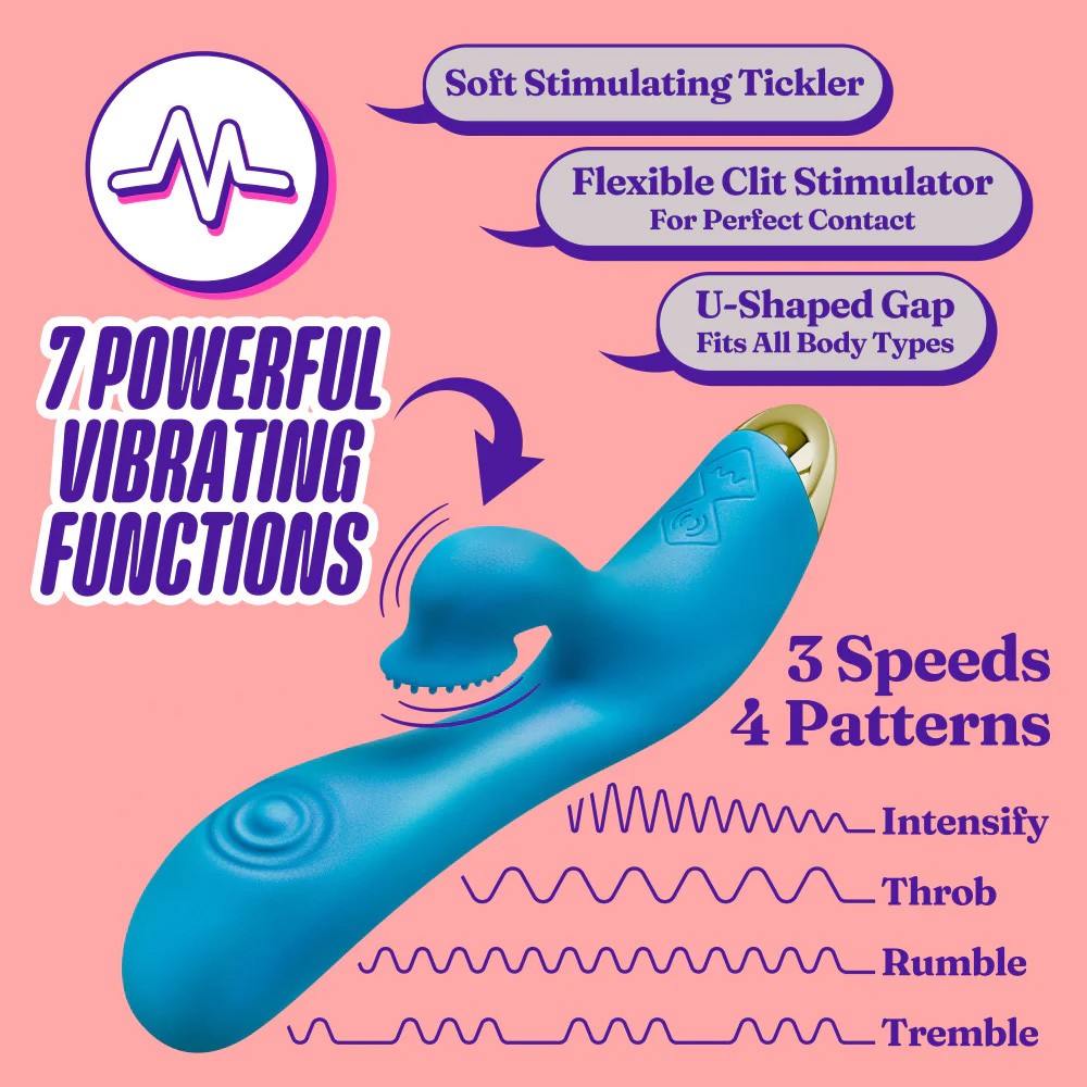 8 Inch Textured Dual Pulsing Clitoral Vibrator in Blue ss