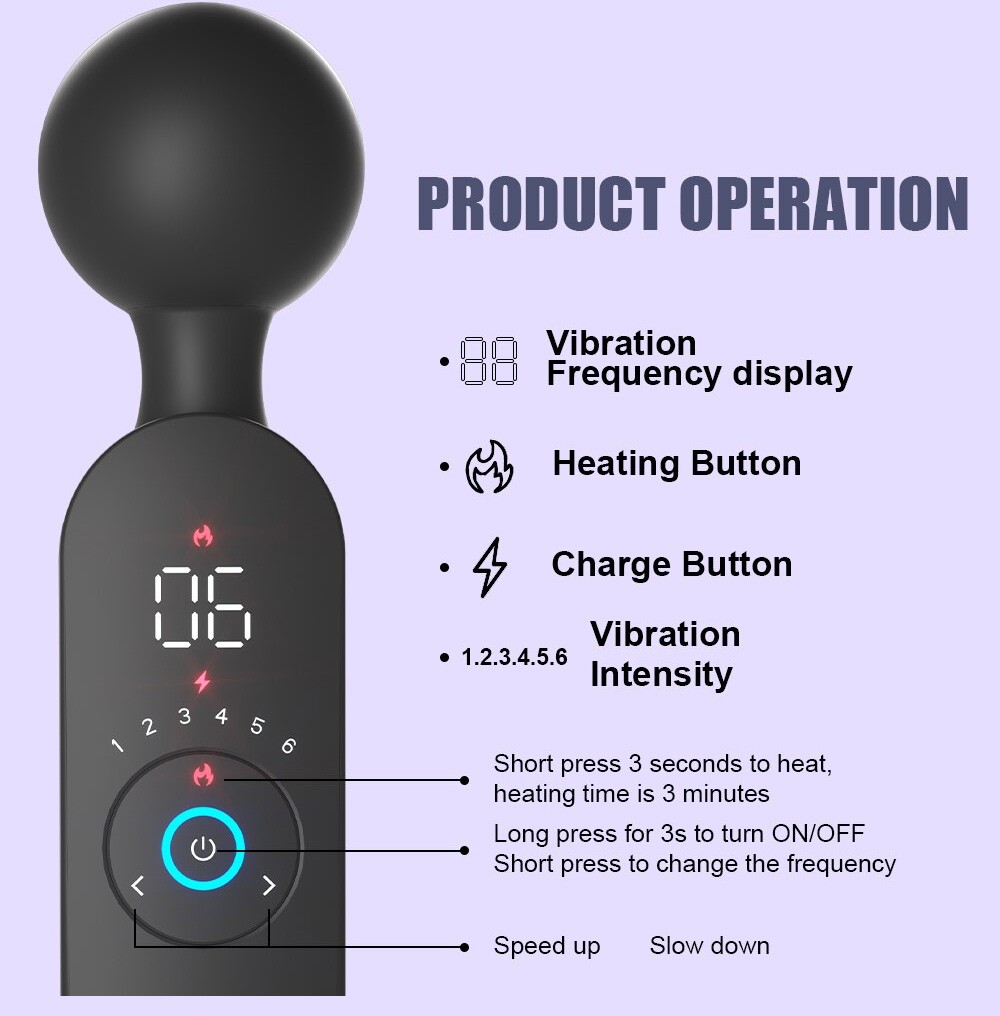 AV Vibrator Smart Heating Magic Wand 72 Modes Digital Display