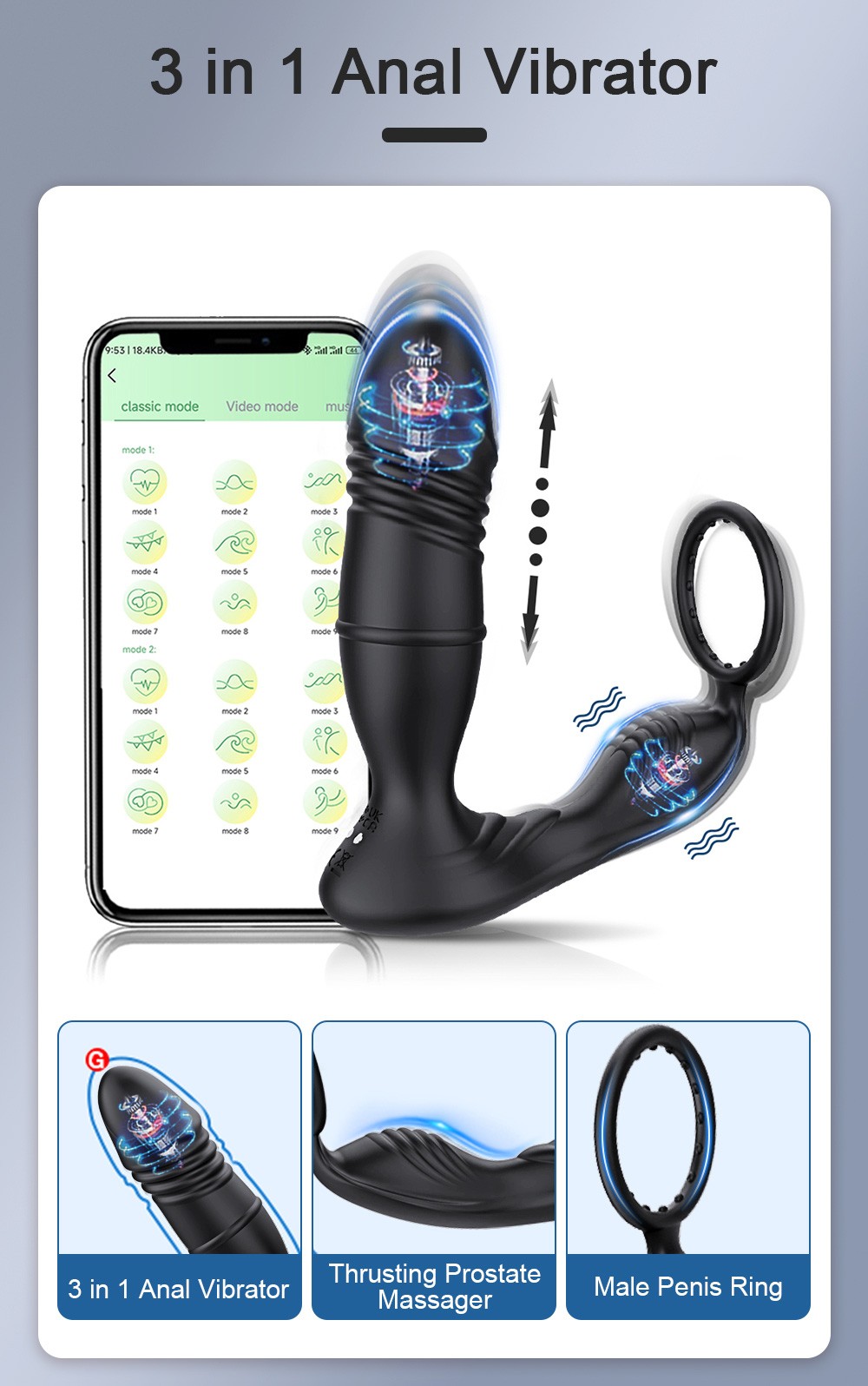 APP Controlled Thrusting Vibration Prostate Massagers