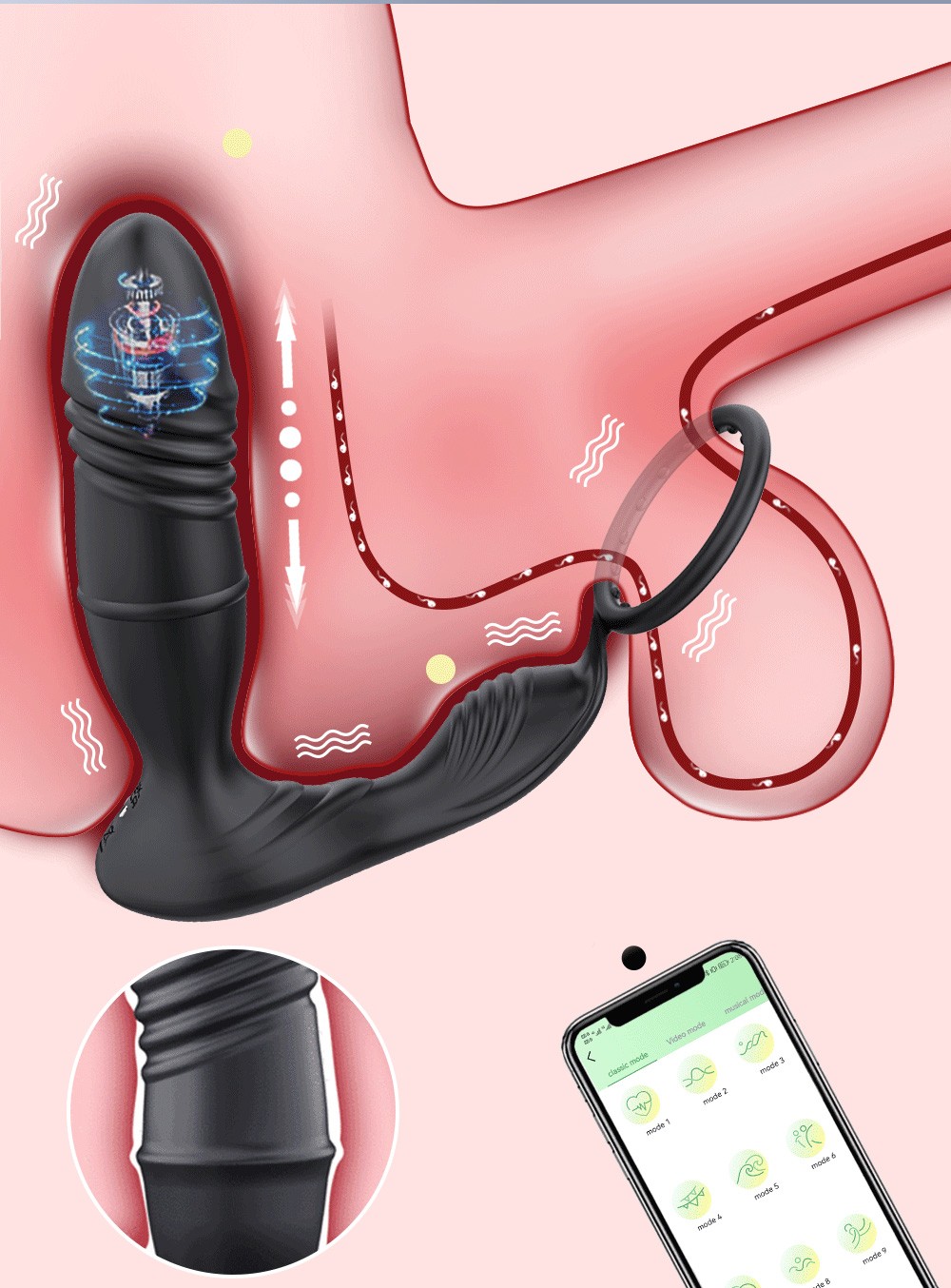 APP Controlled Thrusting Vibration Prostate Massagers s