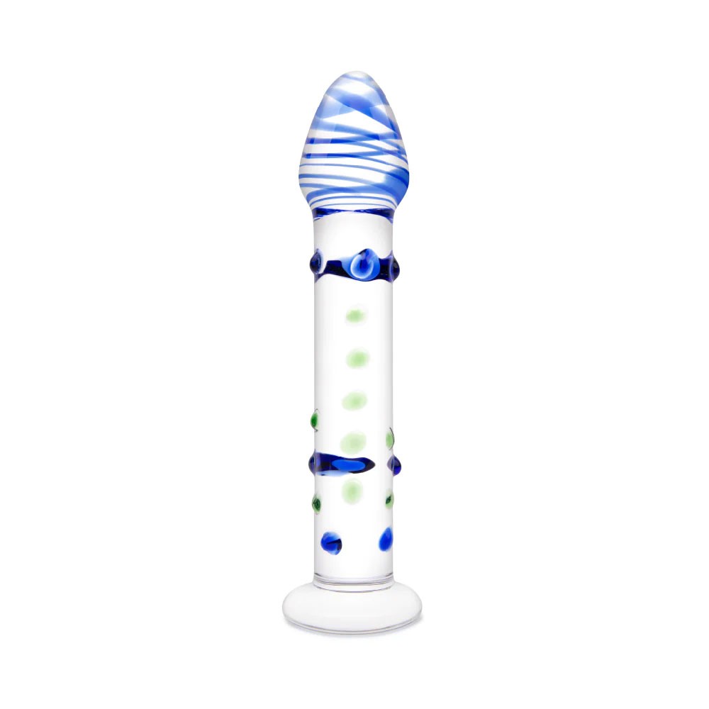 Glas Nubbed Blue Glass Textured 7 Inch Dildo