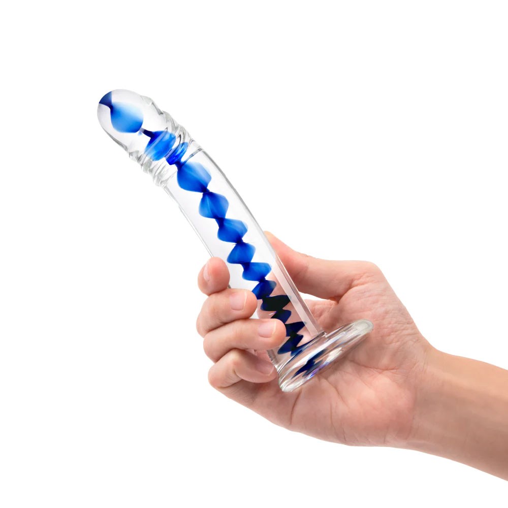 Glas 6 Inch Blue Wave Curved Realistic Glass Anal Dildo