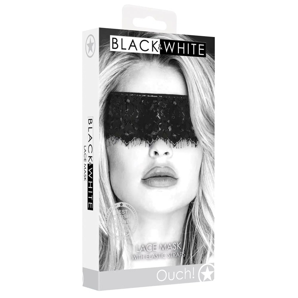 Shots Ouch Black & White Lace Mask With Elastic Straps