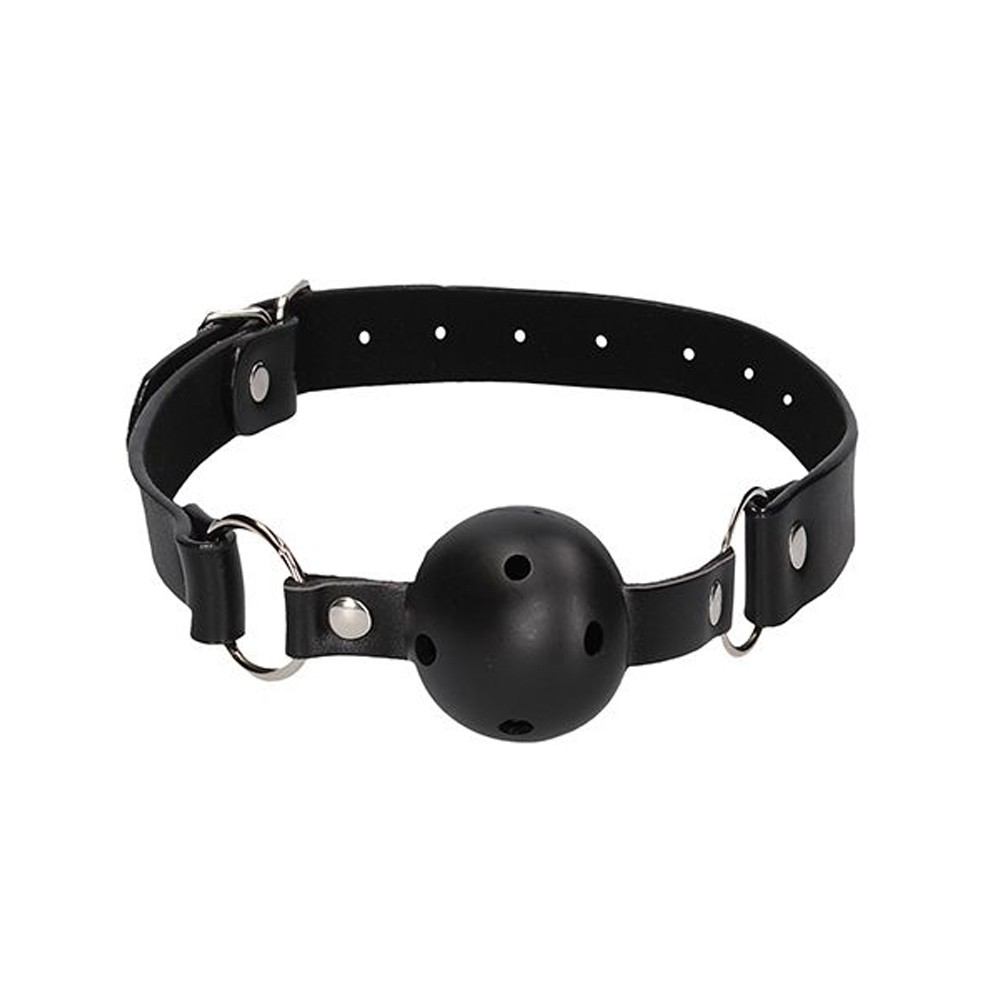 Shots Ouch Black & White Breathable Ball Gag w/Nipple Clamps