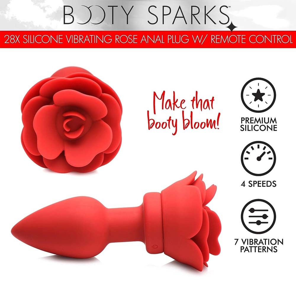 XR Brands Booty Sparks 28x Vibrator Rose Butt Plug